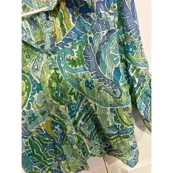 Alfred Dunner Ocean Print Button Down Blouse Sz 10P 3/4 Roll-up Sleeves - Picture 3 of 7